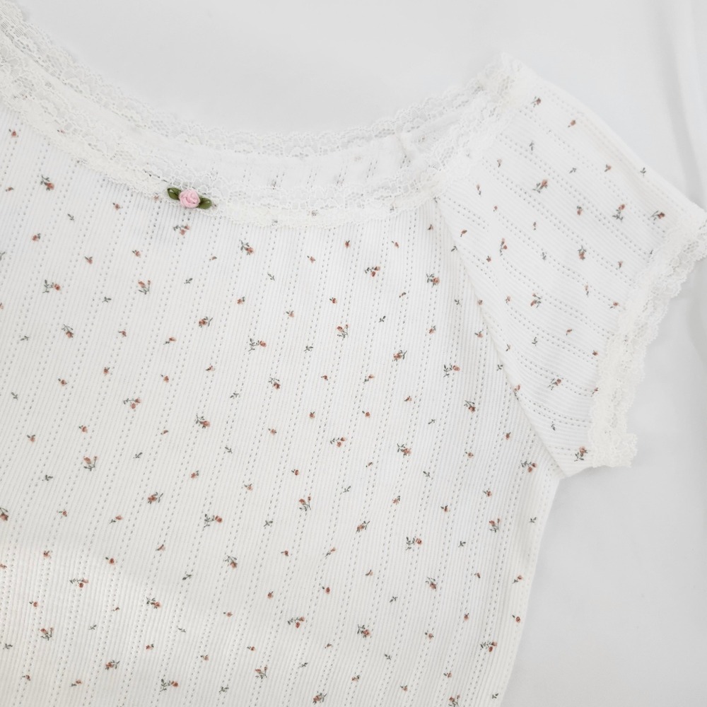 Aeropostale Dollette Baby Tee Size M Ditsy Floral Lace Y2K Dainty Romantic Fairy